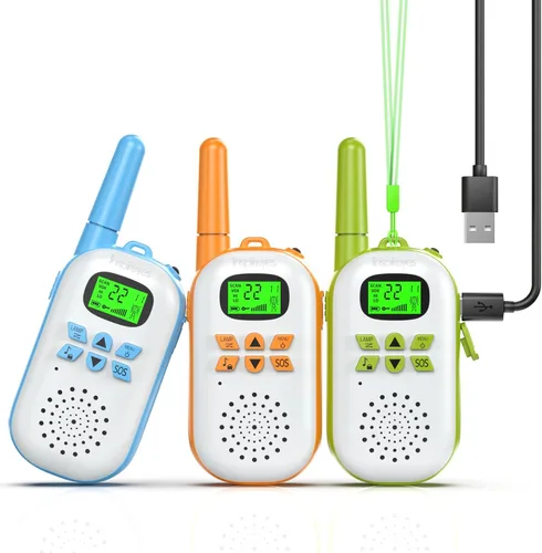 Miniatura 10 de Inspireyes Walkie Talkies para niños, paquete de 2 recargables de largo alcance, juguetes para niños y niñas de 3 a 12 años, juguete de radio de 2