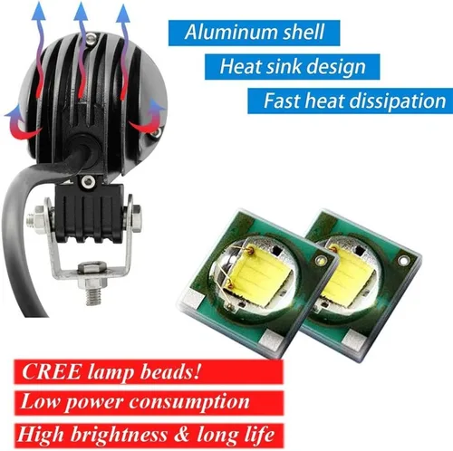Miniatura 6 de 2 unids 10 W mini motocicleta niebla conducción luces LED Spot Beam POD trabajo lámpara auxiliar Offroad camión Dirt Bike 12V 24V (10W)