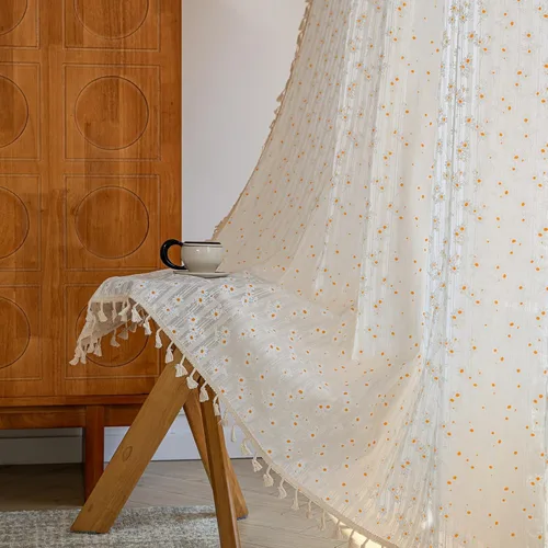 Miniatura 55 de Cortinas florales de granja semiopacas para sala de estar, de 63 pulgadas de largo, mezcla de lino y algodón, paneles de cortina de ventana cortos