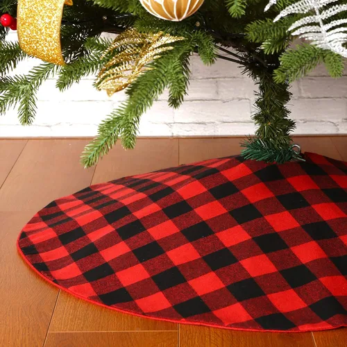 Sattiyrch Falda para Árbol de Navidad de Cuadros Buffalo de 36 pulgadas, Falda para Árbol de Navidad de Cuadros Buffalo Rojo y Negro para