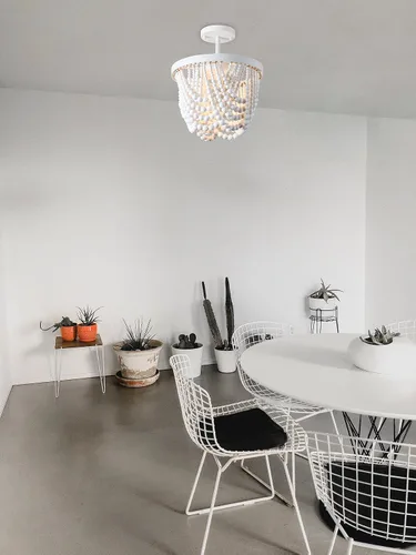 Miniatura 5 de Candelabro blanco pequeño con cuentas de madera, lámpara de techo semiempotrada, 3 lámparas bohemias para dormitorio, cuarto de bebé, sala de estar