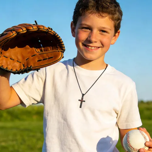 Miniatura 3 de Regalos de Pascua para niños y adolescentes, collares de cruz de béisbol para niños y hombres, de acero inoxidable que no destiñe, collar