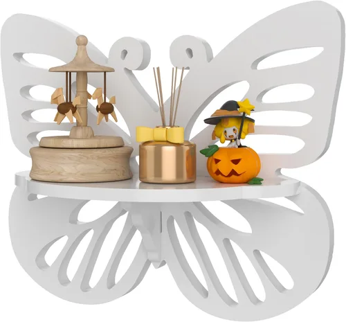 Miniatura 9 de Estante flotante Deor de pared con forma de mariposa, bonito estante de pared para habitación de niños, pequeño estante decorativo montado