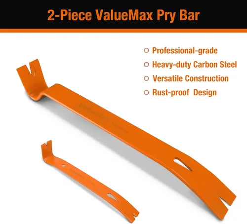 Miniatura 3 de ValueMax Juego de 2 barras planas de palanca, incluye mini barra de palanca de 7-1/2 pulgadas, extractor de uñas resistente de 15 pulgadas, barra