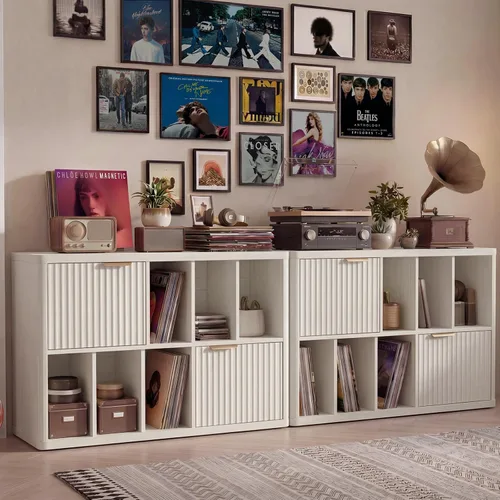 Miniatura 3 de LELELINKY Soporte grande para tocadiscos – Armario de discos de 39.5 pulgadas con almacenamiento de vinilo abierto con capacidad para hasta 400