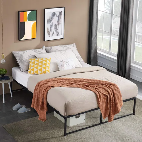 Miniatura 8 de VECELO - Base de cama metálica tamaño matrimonial de 14 pulgadas, moderna (juego de 2)