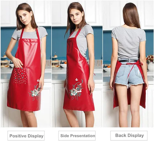 Miniatura 4 de Aceite de cocina de PU y delantales impermeables para mujeres con bolsillo para cocinar y lavar