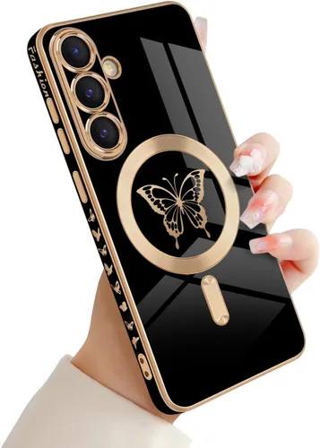 Miniatura 28 de Newseego Funda magnética para Samsung Galaxy S21 Plus 5G, bonita funda de lujo con borde chapado de mariposa para mujeres, niñas y hombres, TPU