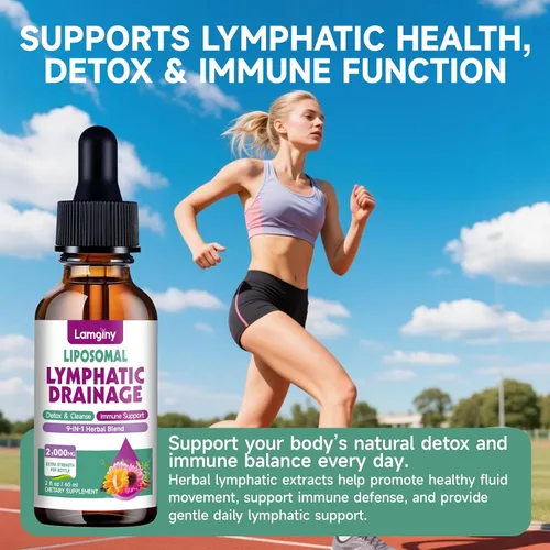 Miniatura 5 de Gotas de drenaje linfático liposomal, suplementos de drenaje linfático 9 en 1 para desintoxicación y limpieza, con equinácea, diente de león, saúco