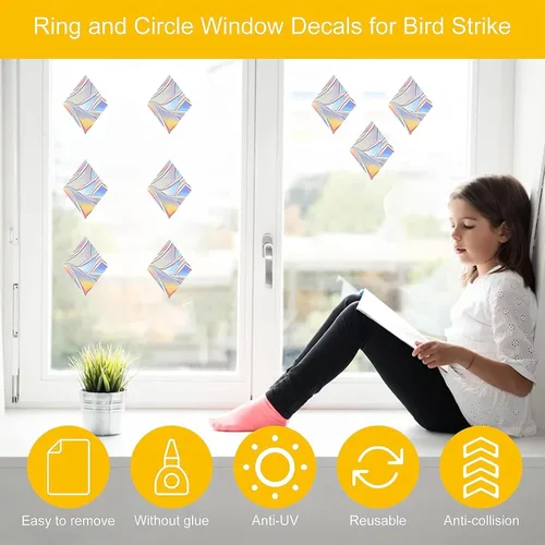 Miniatura 4 de 75 piezas de calcomanías anticolisión de diamante para ventanas para salvar a las aves - Vinilo prismático arcoíris sin adhesivo En forma de diamante