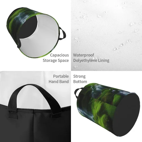 Miniatura 4 de Waterfall Green print Circular Hamper Waterproof Storage Bin Organizer Basket Laundry Hamper With Handles For Clothes Toys Small