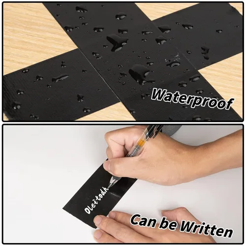 Miniatura 5 de Cinta adhesiva negra de 4 pulgadas, paquete de 4 cintas adhesivas resistentes, totales de 220 yardas, 8.3 mil de grosor, fuerte, flexible, sin Negro