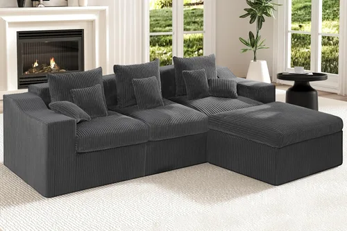 Miniatura 58 de HABUTWAY Sofá modular modular de 101 pulgadas con asiento profundo, moderno sofá convertible en forma de L, sofá tapizado con diván para sala