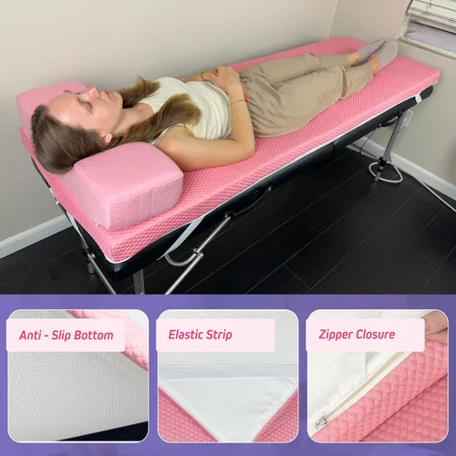 Miniatura 6 de Colchón de pestañas + almohada (rosa) Cómodo cubrecolchón - con cuatro correas en las esquinas y parte inferior antideslizante Almohada