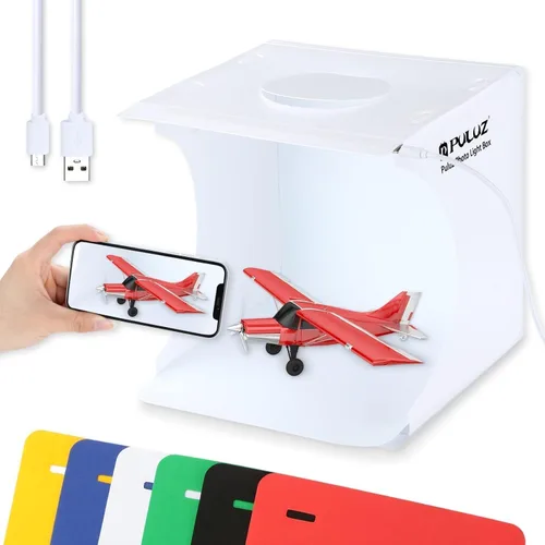 Miniatura 11 de PULUZ Mini Caja de Luz, Caja de Luz de Mesa de 9" para Fotografía, Caja de Luz Portátil de 20 LED para Estudio Fotográfico con Tienda de Campaña y 2