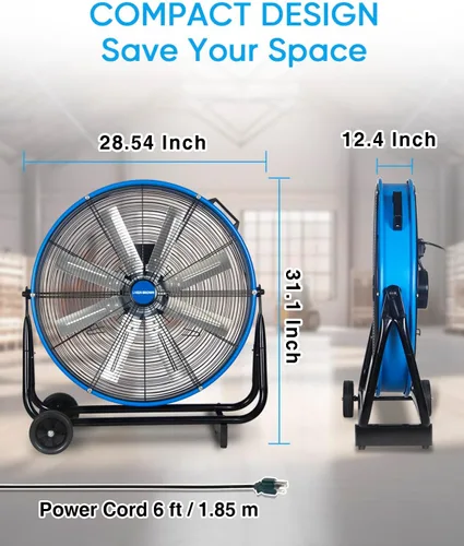 Miniatura 8 de KEN BROWN Ventilador de metal de 20 pulgadas, alta velocidad de 4700 CFM, inclinación ajustable de 360°, 3 velocidades, ventilador industrial