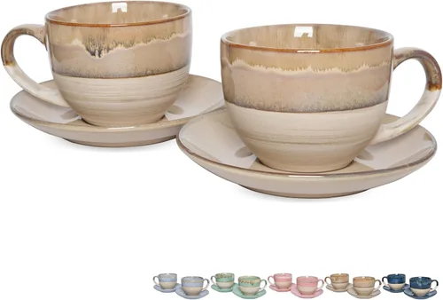Miniatura 7 de Bosmarlin Juego de 2 Tazas de Capuchino de Cerámica con Platillo, 10 Oz, Tazas de Café para Café con Leche, Espresso, Té, Aptas para Lavavajillas
