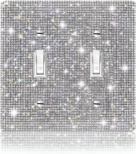 Miniatura 21 de 4 piezas de diamantes de imitación plateados brillantes para placas de pared, cubierta de interruptor de luz, cubierta de salida de diamantes