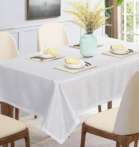Violet Linen Patrón sólido de sensación europea, jacquard tejido de poliéster, blanco, 52 x 70 pulgadas, asientos de 4 a 6 personas, manteles