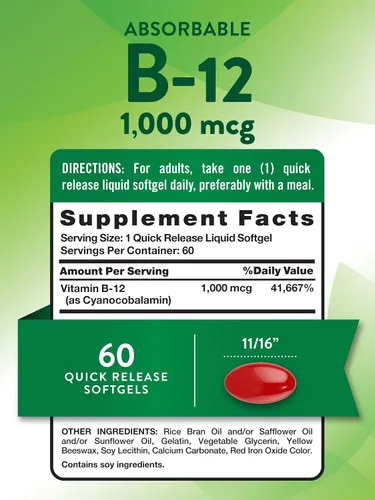Miniatura 2 de Nature's Truth Vitamina B12 1000 mcg 60 cápsulas blandas Suplemento sin OMG y sin gluten