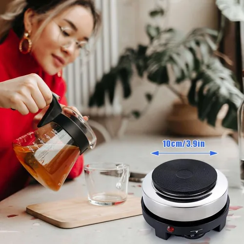 Miniatura 4 de Tiiyee pequeña placa caliente de la placa caliente, 500W caliente placa eléctrica Moka Pot 110V Single Burner Portable Stove Cooktop Coffee Heater