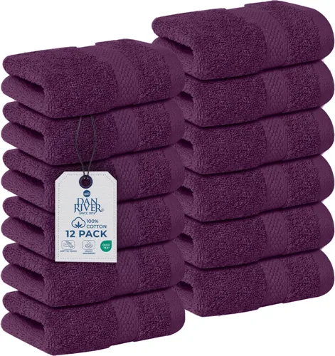 Miniatura 17 de DAN RIVER Paquete de 12 toallas faciales 100% algodón de alta calidad para baño, paños reutilizables para ducharse, 12 x 12 pulgadas, paños de lujo