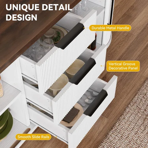 Miniatura 6 de DWVO Moderno soporte de TV para televisores de 60 pulgadas, centro de entretenimiento acanalado con 3 cajones y armario de almacenamiento, puerta