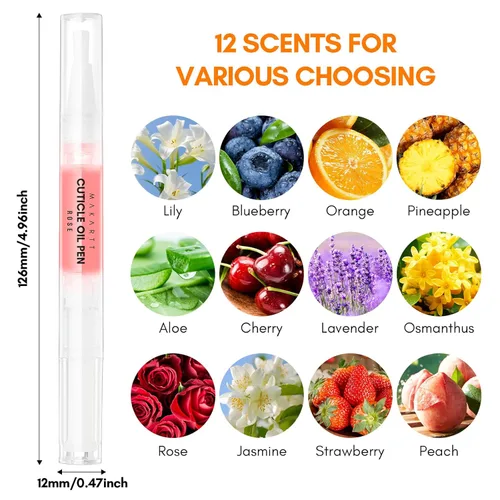 Miniatura 8 de Makartt Lápiz de aceite para cutículas, cuidado de uñas: 12 piezas de reparación y suavizante con vitamina E, kit de crema hidratante para uñas
