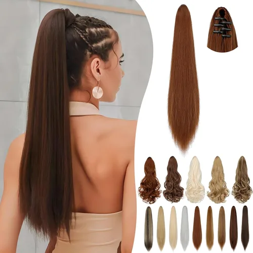 Miniatura 19 de Extensión de cola de caballo de 18 pulgadas, 20 pulgadas, larga, rizada, ondulada, recta, con clip, de aspecto natural, extensión de cabello