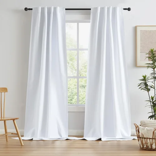 Miniatura 46 de Paneles de cortinas de ventana 100% opacas, con trabillas traseras, bolsillo para barra, gancho, cinturón, aspecto plisado, cortinas para sistema