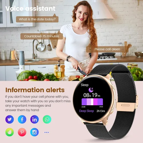 Miniatura 7 de Relojes inteligentes para mujer con rastreador de ciclo menstrual, reloj inteligente de 1.39 pulgadas, monitor de frecuencia cardíaca/sueño