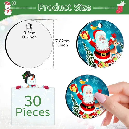 Miniatura 3 de Plantillas de Adornos de Sublimación de 3", 50 Piezas de Adornos de Sublimación Redondos en Blanco, Plantillas de Adornos de Navidad de Sublimación