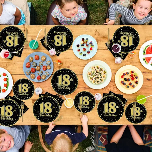 Miniatura 5 de 96 piezas de suministros para fiesta de cumpleaños de 18 años para 24 invitados, brindis por 18 años, vajilla, decoraciones de mesa, platos