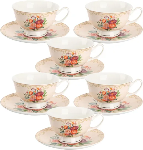 Miniatura 11 de BTaT - Juego de tazas de té y platillos florales, 8 onzas, juego de tazas de té de porcelana fina con ribete dorado para té de la tarde, bodas