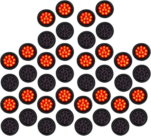 Miniatura 38 de Kit de tapones de cableado con cubierta de hule para luz trasera LED redonda de 4", 12 ledes, para RV, camioneta Luz roja - Lente transparente
