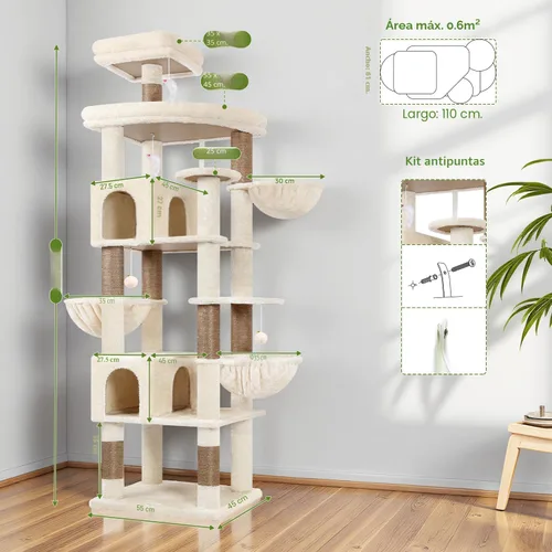 Miniatura 6 de Globlazer Torre de árbol para gatos extra grande, 82 pulgadas de alto, árbol para gatos de interior, torre grande para gatos grandes y adultos con 8