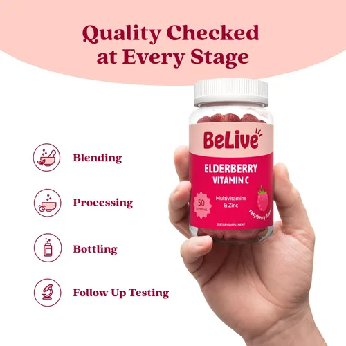 Miniatura 7 de BeLive Gomitas de saúco con vitamina C, D3 y zinc, suplemento multivitamínico para apoyo a la salud inmunológica para niños y adultos, 50