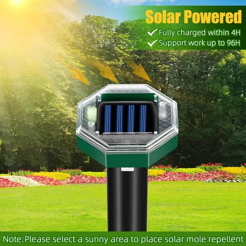 Miniatura 5 de Paquete de 8 repelentes de topos con energía solar, repelente de serpientes para patio, césped, jardín, impermeabilidad IP65, estacas disuasorias