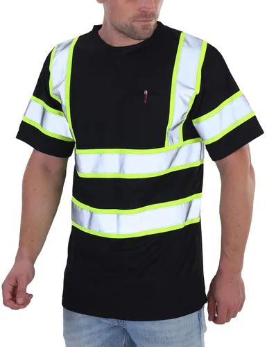 Miniatura 2 de sesafety Camisas de alta visibilidad para hombre clase 3 Hi Vis, camisetas reflectantes de construcción para hombres con bolsillo, camisetas