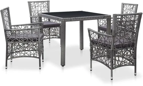 Miniatura 10 de Ensemble de salle à manger extérieur 7 pièces en rotin polyéthylène gris avec table en verre trempé et coussins, pour jardin, terrasse ou patio
