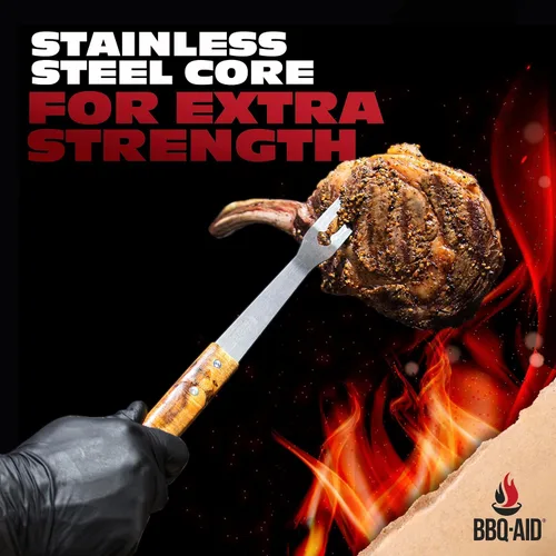 Miniatura 4 de Juego de 3 accesorios para barbacoa – Pinzas para barbacoa – Juego de espátula y tenedor – Herramientas resistentes de acero inoxidable