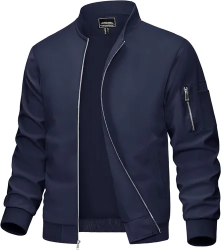 Miniatura 14 de MAGCOMSEN Chaqueta para hombre, ligera, cortavientos, chaqueta bomber resistente al viento, chaqueta casual con cremallera, abrigos ropa exterior