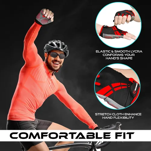 Miniatura 5 de WESTWOOD FOX Guantes de ciclismo para hombres y mujeres, medio dedo, unisex, acolchados, antideslizantes, guantes de bicicleta de montaña