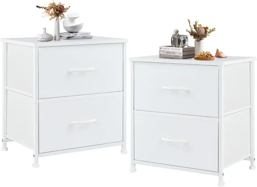 Miniatura 19 de DUMOS Mesita de noche pequeña con 2 cajones de tela, mesa auxiliar para dormitorio, muebles de almacenamiento para mesita de noche de 20 pulgadas