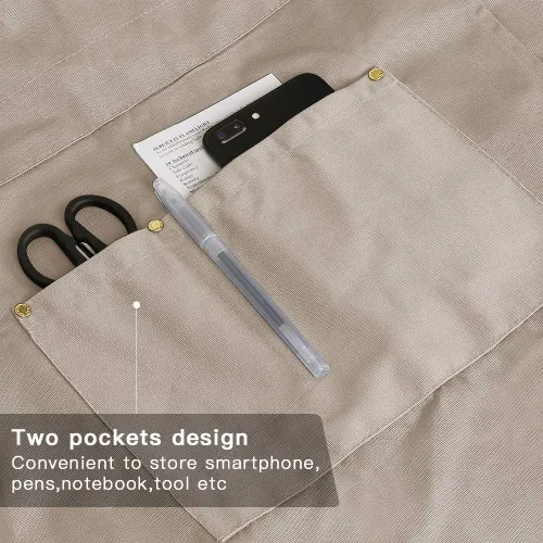 Miniatura 2 de Delantal cruzado con bolsillos x2, delantal dividido con correas ajustables, M-XXL (Beige)