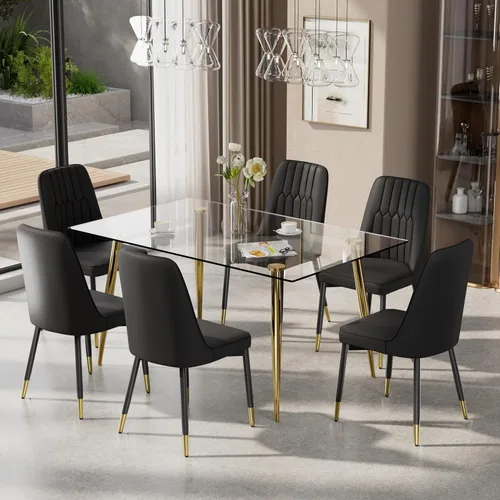 Miniatura 16 de Juego de mesa de comedor moderno de 51 pulgadas para 4, juego de sillas de mesa de cocina de vidrio para 4, mesa de cocina rectangular con 4 sillas