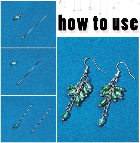 Miniatura 6 de PH PandaHall 500 pines de cabeza de bola de acero inoxidable 304 de 1.575 pulgadas, 21 horquillas flexibles para aretes, colgantes, pulseras