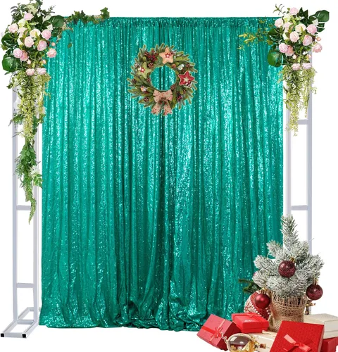 Miniatura 10 de DUOBAO Cortinas de lentejuelas 2 paneles de 2 x 8 pies, cortina de fondo con purpurina arcoíris para fiestas de Navidad, cortinas de secuencia