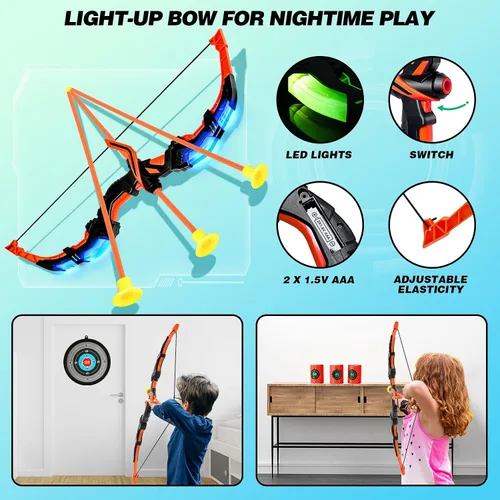 Miniatura 3 de TOY Life Arco y flecha de juguete para niños 4 6 8 12, juego de arco y flecha para niños con luz, juego de arcos de tiro para niños