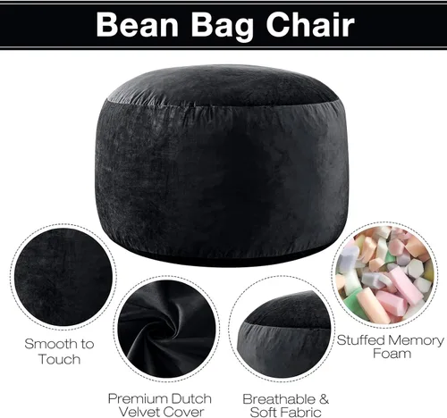Miniatura 4 de EDUJIN Puf de espuma viscoelástica para adultos, funda de terciopelo suave, elegante sofá para sala de estar, práctico bolsillo y diseño de asa
